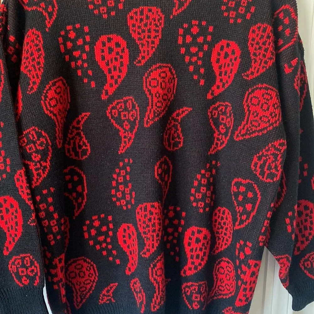 Stitch By Stitch - Black & Red Knit Oversized Funky Pattern Sweater/Pullover - Picture 3 of 6